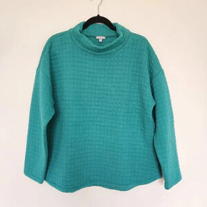 T by Talbots Quilted Mock Neck Pullover Sweater Green Size L Pre Owned